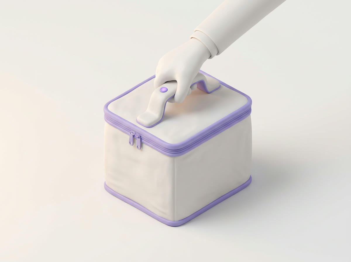 A hand carrying a delivery bag by its VeriScale handle